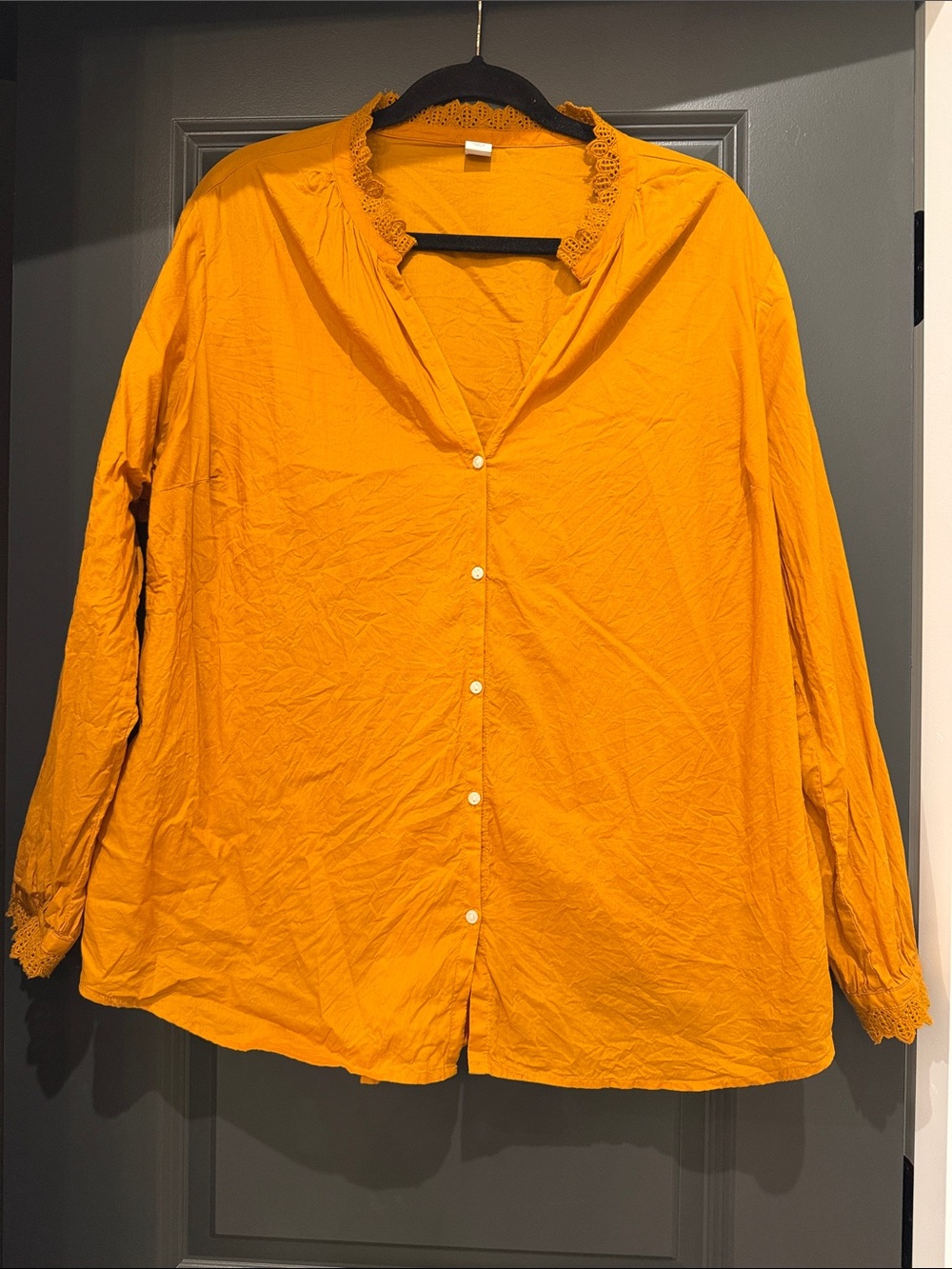 Old Navy Women's Mustard Button-Front Blouse with Lace Trim